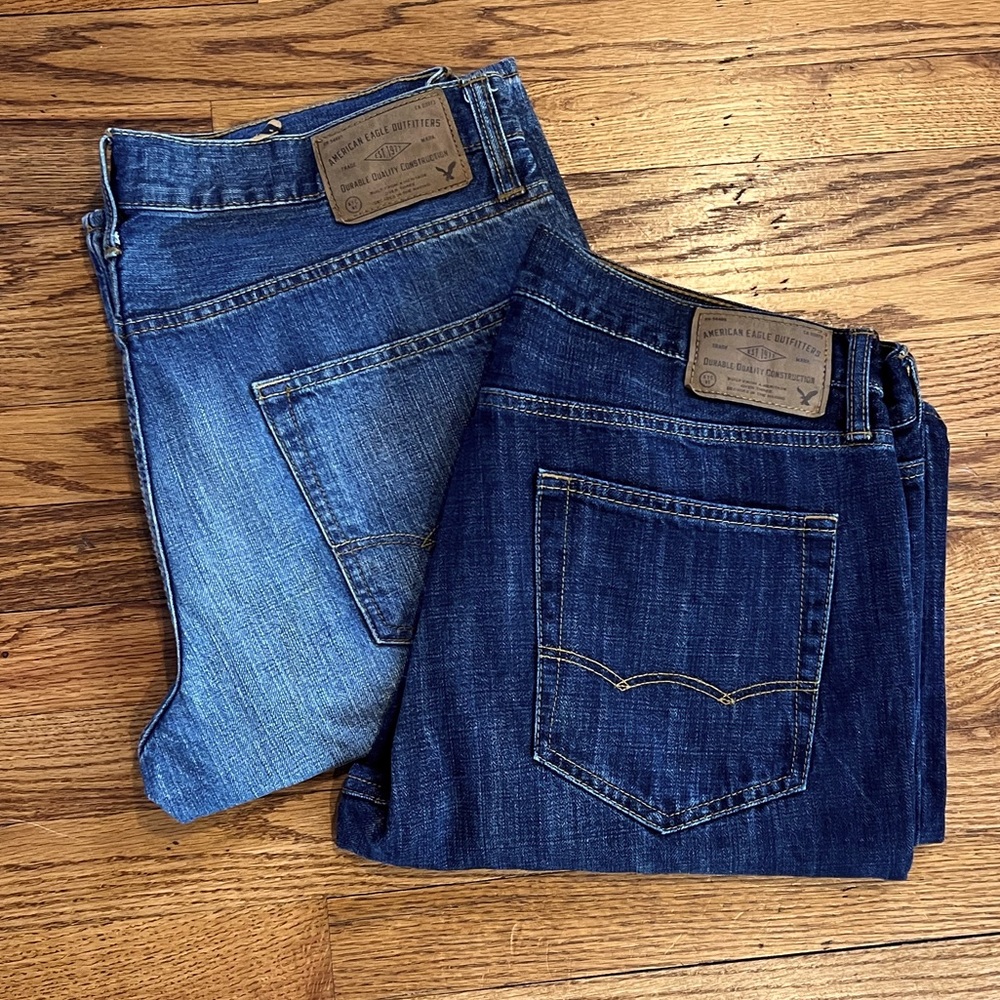Two American Eagle Classic Bootcut Jeans EUC 33x32 - dark and medium wash